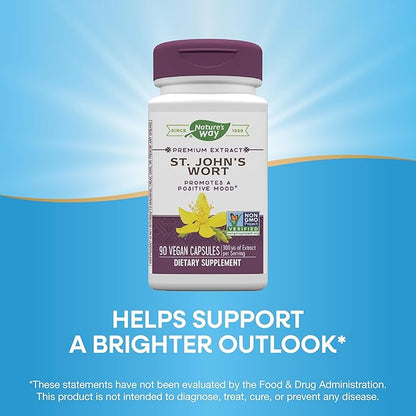 Nature’s Way St. John’s Wort Premium Extract – Promotes a Positive Outlook* - With Rosemary Leaf & Spirulina - Non-GMO Project Verified & Vegan - 90 Capsules