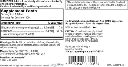 Klaire Labs Chromemate - Chromemate Chromium Polynicotinate 200mcg Supplement - Bioavailable Form of Chromium with Niacin - Hypoallergenic (100 Tablets)