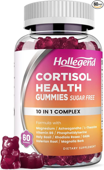 Cortisol Supplements for Women Men, Cortisol Gummies with Ashwagandha, Magnesium, L-Theanine, Phosphatidylserine, B6 for Cortisol Detox, Relaxation, Sleep, Focus, Sugar-Free, Vegan, 60