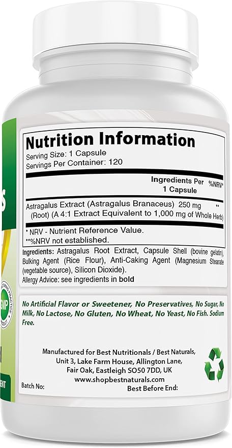 Best Naturals Astragalus Capsule, 1000 mg, 120 Count