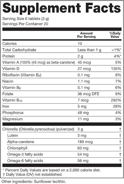 Sun Chlorella 500mg Whole Body Wellness Green Algae Superfood Supplement - Immune Defense, Gut Health, Natural Purification, Energy Boost - Chlorophyll, B12, Iron, Protein - Non-GMO - 120 Tablets
