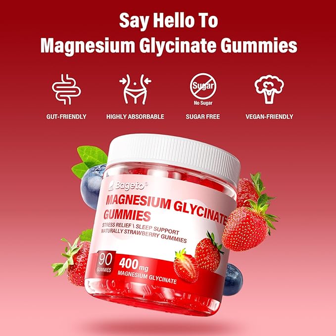 Magnesium Glycinate Gummies Sugar Free 90 for Adults & Kids,400mg Chewable Magnesium Gummies with 200mg L-Threonate,Ashwagandha,Vitamin D,B6,B12,Calcium for Sleep,Stress & Muscle,Relief,Strawberry