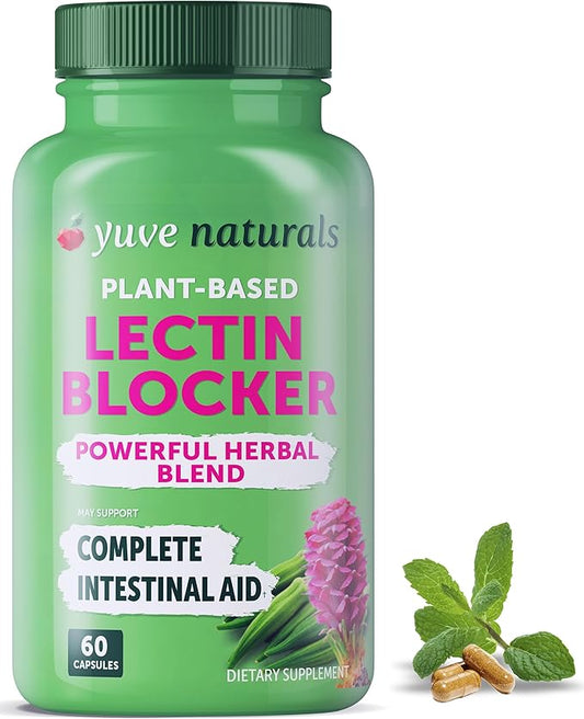 Yuve Lectin Blocker Defense - Blocks Interfering Dietary Lectins, Supports Intestinal & Digestive Health, Helps Reduce Gas, Aids Against Food Cravings - Non-GMO, Gluten Free - 60 Vegan Caps