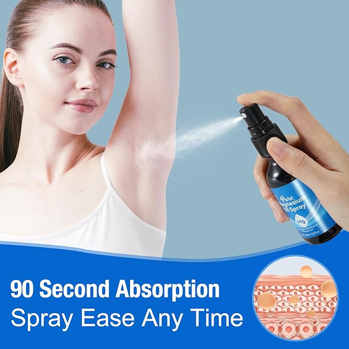Pure Magnesium Oil Spray,Topical Magnesium Oil Spray-Made with Concentrated Pure Magnesium Chloride Oil 2 fl oz