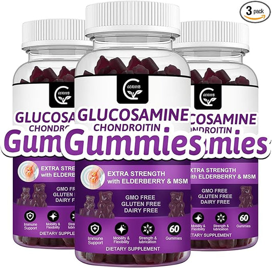 Glucosamine Chondroitin Gummies with MSM & Elderberry – Extra Strength Mobility & Flexibility Support, Antioxidant Immune Supplement for Adults, Men & Women - 60 Chondroitin Gummies (3 Pack)
