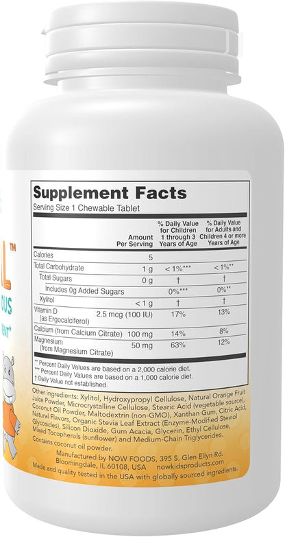 NOW Foods Supplements, Kid Cal with Calcium Citrate, Magnesium and Vitamin D, Tart Orange, 100 Chewables, packaging may vary