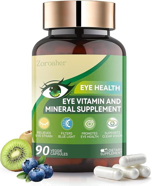 Advanced Eye Vitamins and Mineral Supplement with Lutein & Zeaxanthin + Zinc, Vitamin C & E - Supports Vision, Macular Health & Eye Health - 90 Count