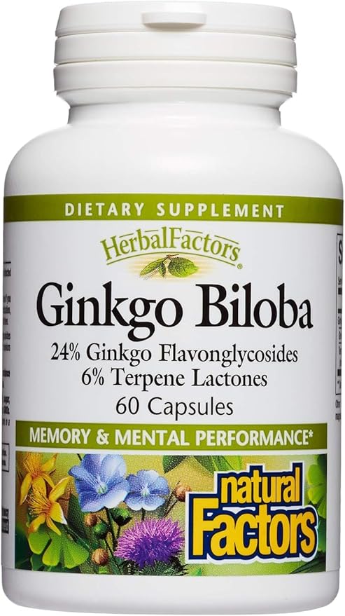 HerbalFactors by Natural Factors, Ginkgo Biloba, Supports Memory, Mental Performance and Healthy Brain Function, 60 capsules (60 servings)
