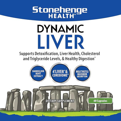 Stonehenge Health Dynamic Liver Supplement, Supports Detoxification, Liver Health, Cholesterol and Triglyceride Levels, & Healthy Digestion*, 60 Capsules