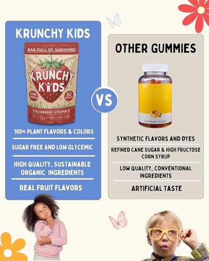 500IU Vitamin D3 Gummies - Organic, Plant-Based, Sugar-Free | Real Strawberry, Allulose, MCT-Oil, Agave | Supports Bones, Immunity, Mood & Sleep