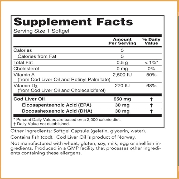 Baar Nature's Blessing Cod Liver Fish Oil Softgels