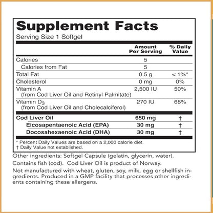 Baar Nature's Blessing Cod Liver Fish Oil Softgels