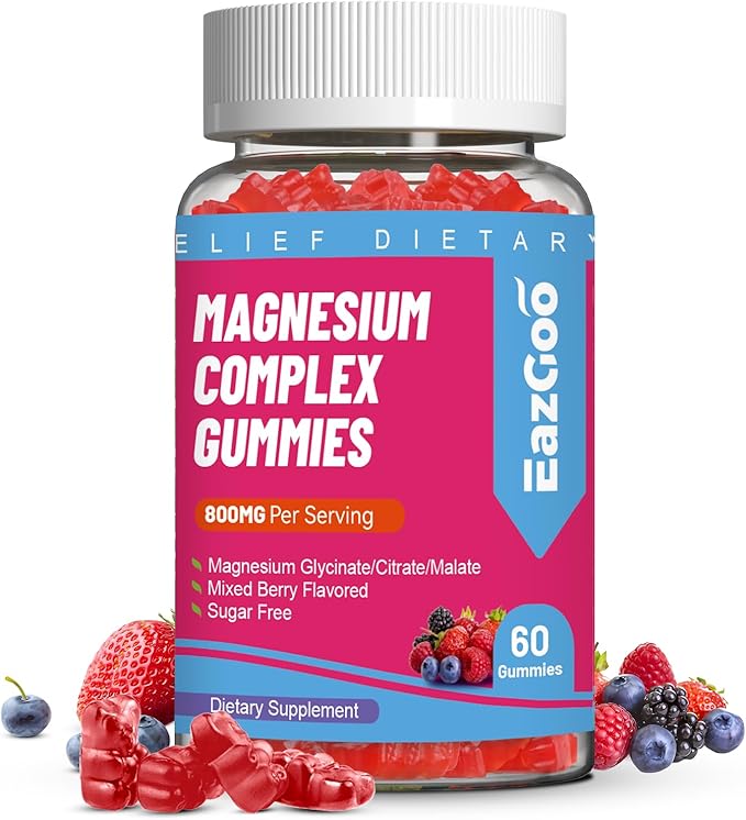 Magnesium Gummies 800mg - Vitamin D3, C, B6, B12 & Zinc Complex with Magnesium Glycinate, Citrate & Malate, Magnesium Complex Gummies for Muscle, Mood & Energy, Vegan 60 Counts
