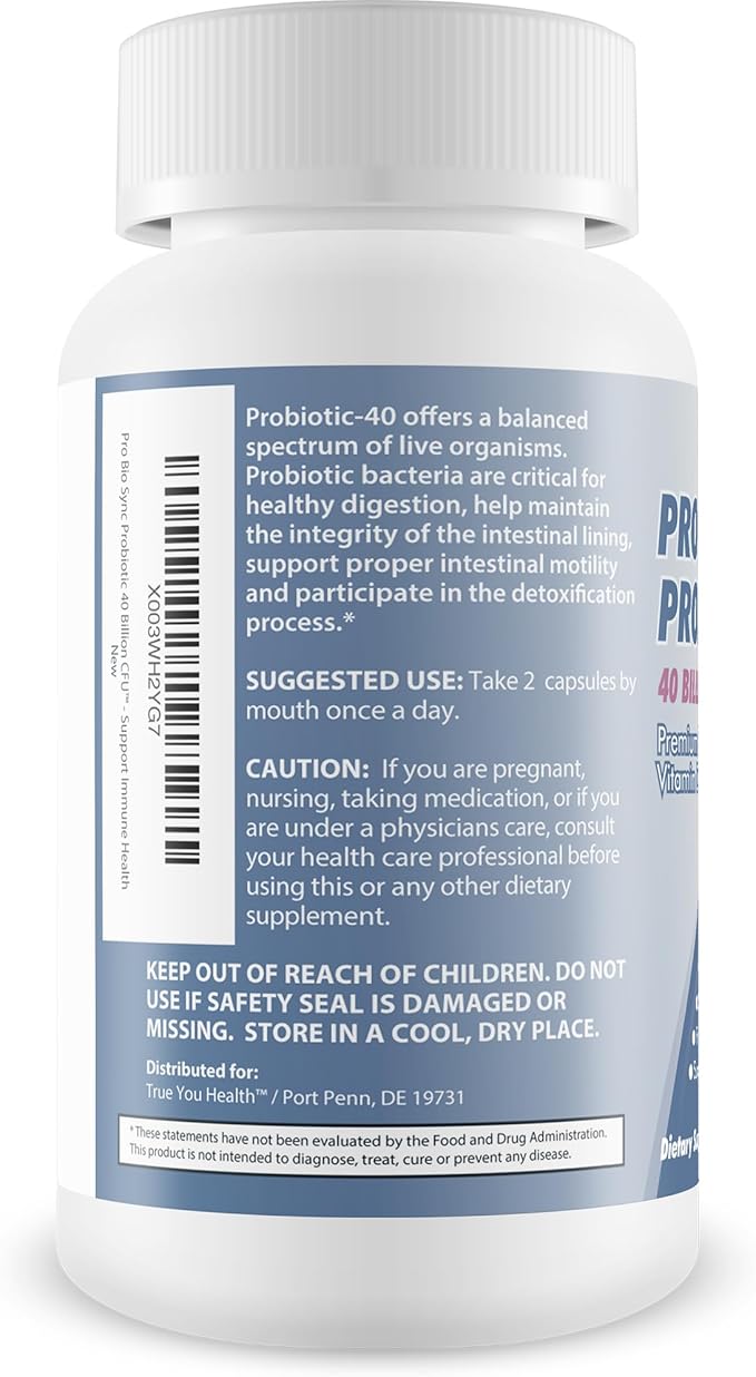 Pro Bio Sync Probiotic 40 Billion CFU - Premium Probiotic Supplement with Immune Support - Help Improve Gut Microbiome - Multiple Health Benefits - Support Digestion, Cellular Health, Circadian Rhythm