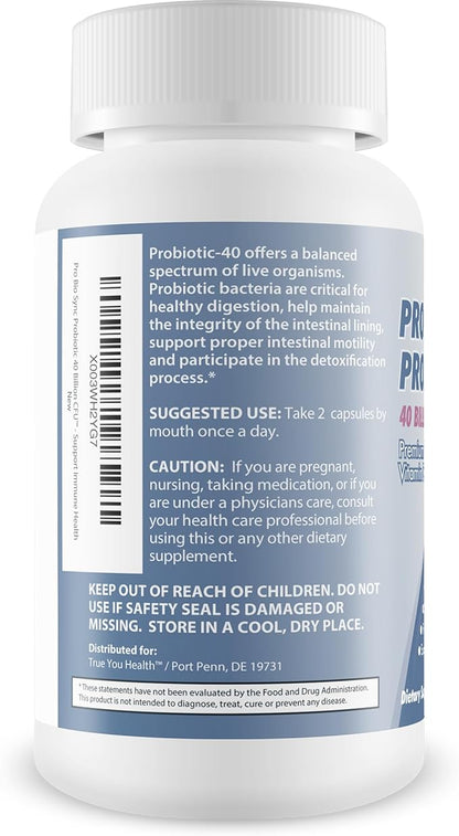 Pro Bio Sync Probiotic 40 Billion CFU - Premium Probiotic Supplement with Immune Support - Help Improve Gut Microbiome - Multiple Health Benefits - Support Digestion, Cellular Health, Circadian Rhythm