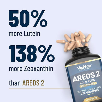 Doctor Formulated AREDS 2 Plus Eye Vitamins with Zeaxanthin Plus Lutein - Bilberry and Grape Seed Extract - Premium Eye Health Formula - 60 Eye Supplement Capsules of VisiVite Gold Plus