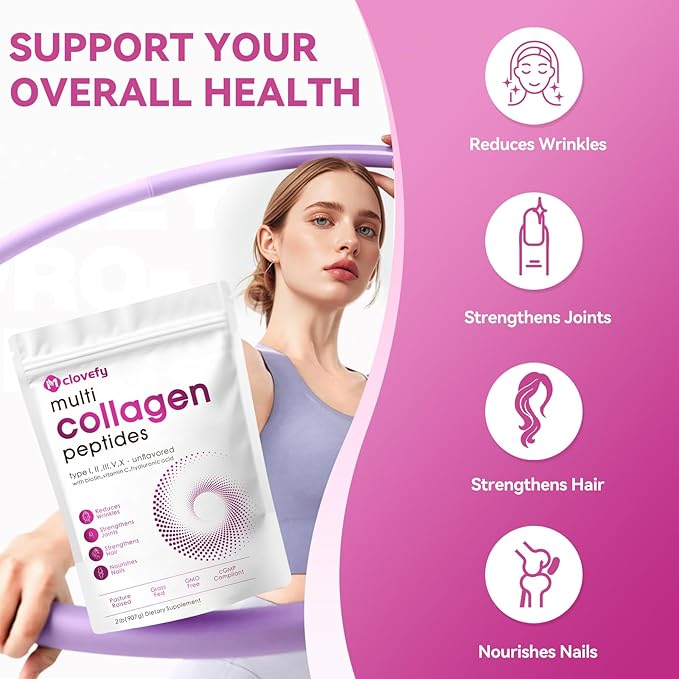Multi Collagen Protein Powder, 2lbs-Unflavored, with Hyaluronic Acid & Vitamin C, Skin, Hair & Joint Support, 32 Oz