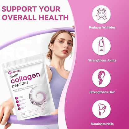 Multi Collagen Protein Powder, 2lbs-Unflavored, with Hyaluronic Acid & Vitamin C, Skin, Hair & Joint Support, 32 Oz