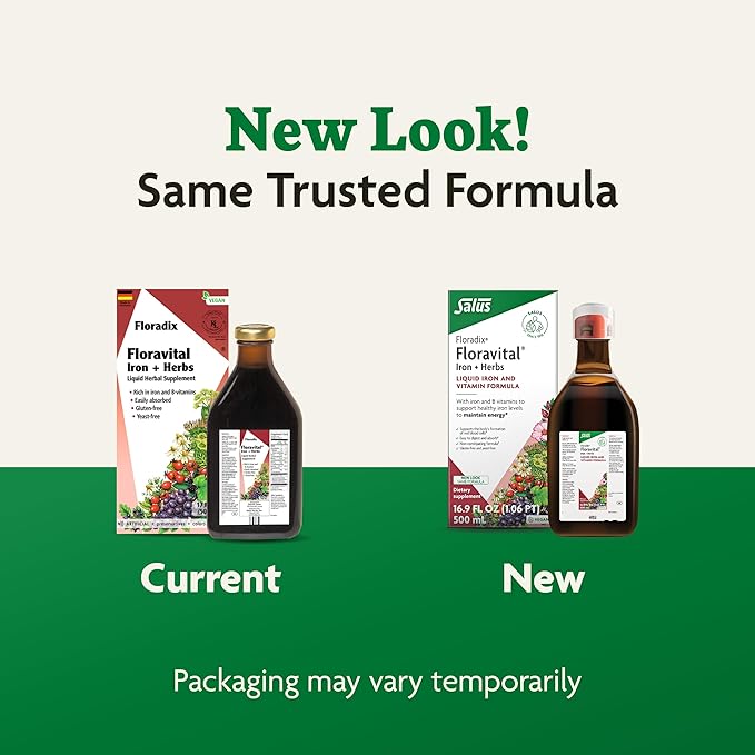 Floradix Floravital Liquid Iron & Vitamins Formula - Liquid Iron Supplement with B Complex Vitamins, Vitamin C & Herbs for Energy Support - Vegan, Gluten-Free, Yeast- Free, Non-GMO - 16.9 Fl Oz