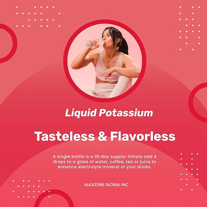 ALKAZONE Liquid Potassium+ | Liquid Supplements Have Faster Absorption Rate | Concentrated | Easiest Way to take Potassium | Tasteless Flavorless | 1.25 Oz, Clear, Pack of 1