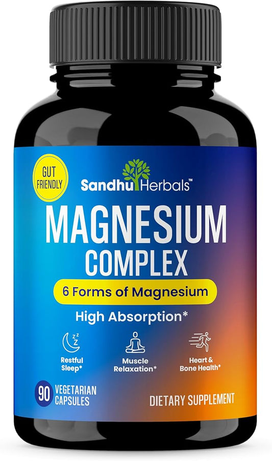 Magnesium Complex Supplement 90 Capsules 500mg | with Magnesium Glycinate, Lysinate Glycinate, Citrate, Oxide, Aspartate, Malate & Zinc | High Absorption Vegetarian Capsules | for Men and Women