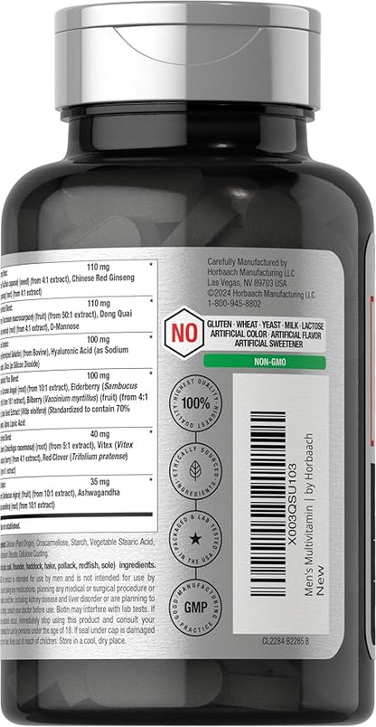 Horbäach Mens Multivitamins 50 Plus | 60 Caplets | with Calcium, Magnesium, Vitamin A, B, C, D & E | 50+ Advanced Formula | Non-GMO & Gluten Free Supplement