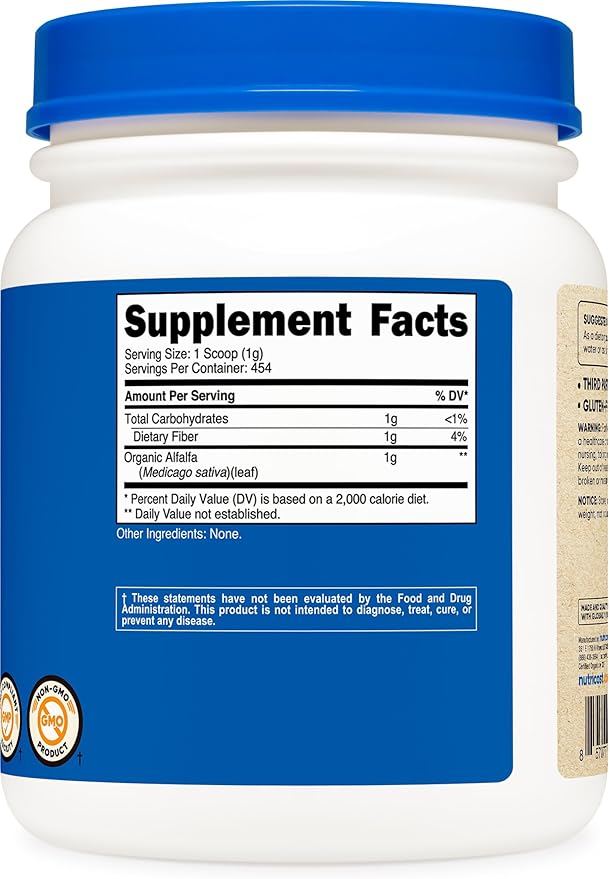 Nutricost Organic Alfalfa Powder 1LB - USDA Certified 100% Organic, Vegetarian, Non-GMO, Gluten Free