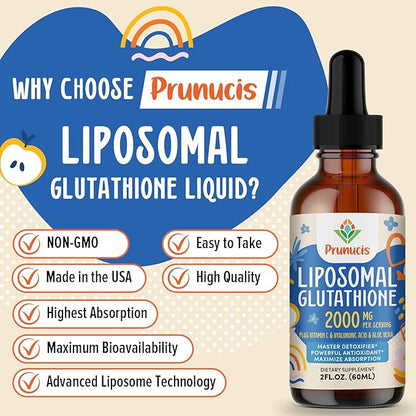 2000MG Liposomal Glutathione Liquid, 98% Absorption, Glutathione Liquid Supplement, Active Form L- Glutathione, Powerful Antioxidant Complex for Immune System, Aging Defense, Detox, 12 FL.OZ