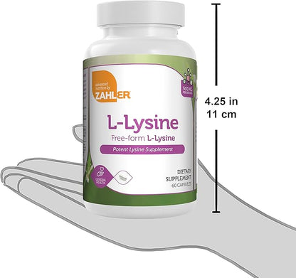 Zahler L-Lysine 500mg, Freeform L-Lysine Supplement, Kosher 60 Capsules