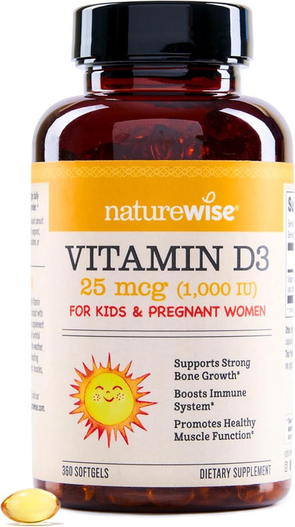 NatureWise Vitamin D3 1000iu (25 mcg) 1-Year Supply for Immune Support, Healthy Muscle Function, and Bone Health - Non-GMO, Gluten Free in Organic Extra Virgin Olive Oil, (Mini Softgel), 360 Count