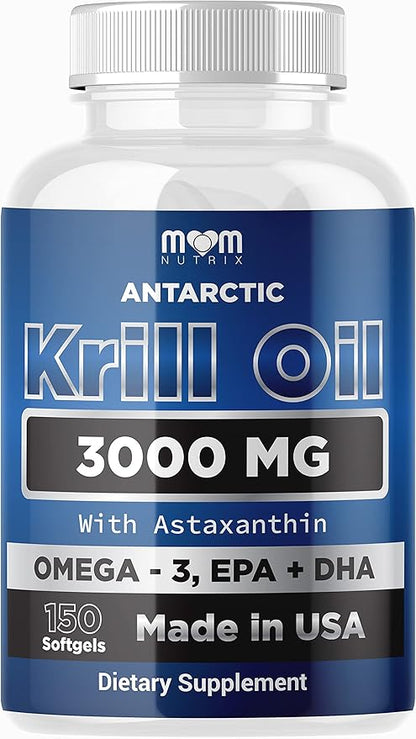 Dr. JOEL'S MOM NUTRIX Antarctic Krill Oil Supplement - 150 Softgels - High Absorption EPA, DHA, Astaxanthin & Phospholipid - No Fishy Aftertaste Like Fish Oil - Made in USA