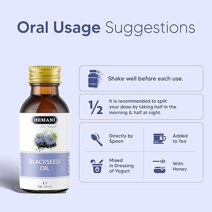 Hemani Black Seed Oil 30ml - Pure Premium Cold Pressed Nigella Sativa Black Cumin Oil for Digestive Health, Brain Function, Immune System Support. Natural Source of Thymoquinone