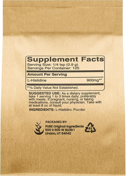 PURE ORIGINAL INGREDIENTS L-Histidine Powder 4 oz, Amino Acid Supplement, No Additives, Always Pure