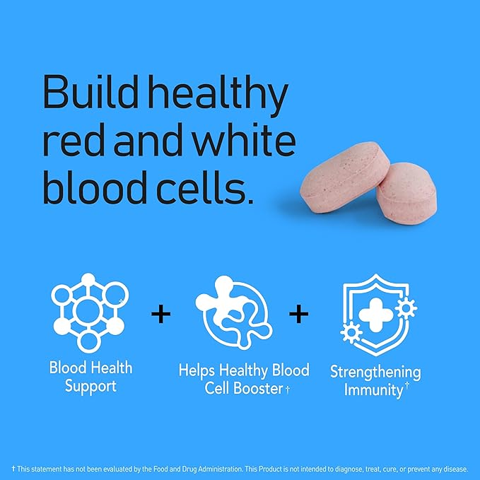 Vital Blood Boost - Dietary Supplement for White and Red Blood Cell Support - Iron with Selenium, Zinc, Vitamin B12 & Folic Acid - 90 Tablets, 90 Day Supply
