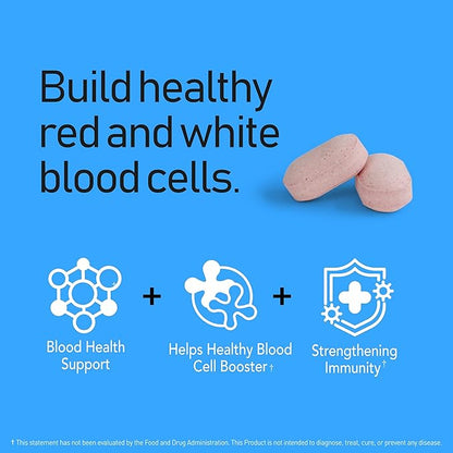 Vital Blood Boost - Dietary Supplement for White and Red Blood Cell Support - Iron with Selenium, Zinc, Vitamin B12 & Folic Acid - 90 Tablets, 90 Day Supply