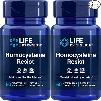 Life Extension Homocysteine Resist, 60 Vegetarian Capsules (Pack of 2) Vitamin B2, B6 & B12 + Folate - Once-Daily, Non-GMO, Gluten-Free