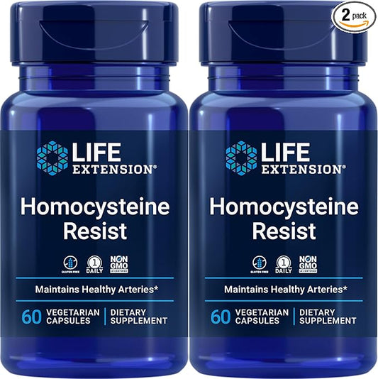 Life Extension Homocysteine Resist, 60 Vegetarian Capsules (Pack of 2) Vitamin B2, B6 & B12 + Folate - Once-Daily, Non-GMO, Gluten-Free