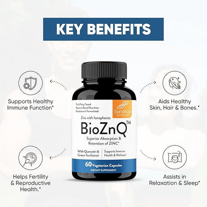 Sandhu's Zinc Supplement with Ionophores| Quercetin & Green Tea Extract for Superior Absorption and High Potency| 800mg Vegetarian Capsules 30 Days Supply| Immune Support for Men & Women