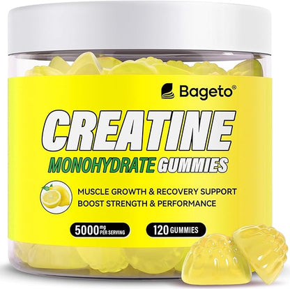 Creatine Monohydrate Gummies 5g for Men Women,Sugar Free Chewables Creatine Pre-Workout for Muscle Strength, Lemon Flavor, 120 Count