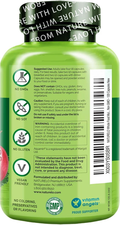 NATURELO Whole Food Multivitamin for Women - with Vitamins, Minerals, & Organic Extracts - Supplement for Energy and Heart Health - Non GMO - 120 Vegan Capsules