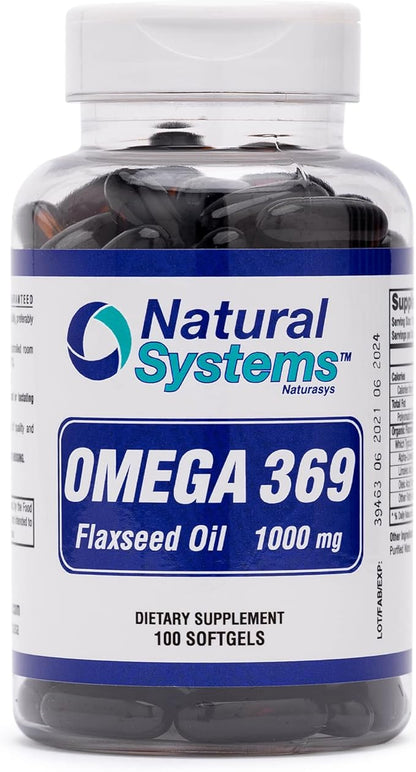 Omega 369 1000 mg 100 Softgels by Natural Systems - Triple Omega 3 6 9 Flax Seed Oil Supplements Capsules -with Essential Fatty Acids - Support Heart and Circulatory Health*