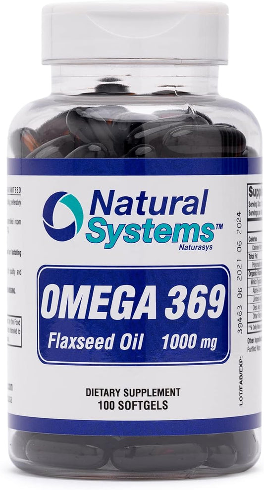Omega 369 1000 mg 100 Softgels by Natural Systems - Triple Omega 3 6 9 Flax Seed Oil Supplements Capsules -with Essential Fatty Acids - Support Heart and Circulatory Health*