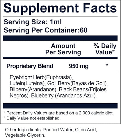 IHW 60ml Eyebright Herb Drops for Eye Health, Eye Fatigue & Dry Eye Support Herbal Supplements W/Euphrasia officinalis Bilberry Goji Leaves Blueberry Extract, Organic Eye Drops for Sight Care
