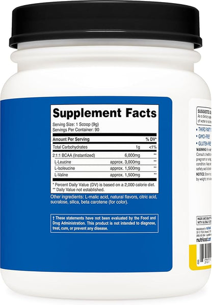 Nutricost BCAA Powder (Pineapple, 90 Servings) - Optimal 2:1:1 Ratio