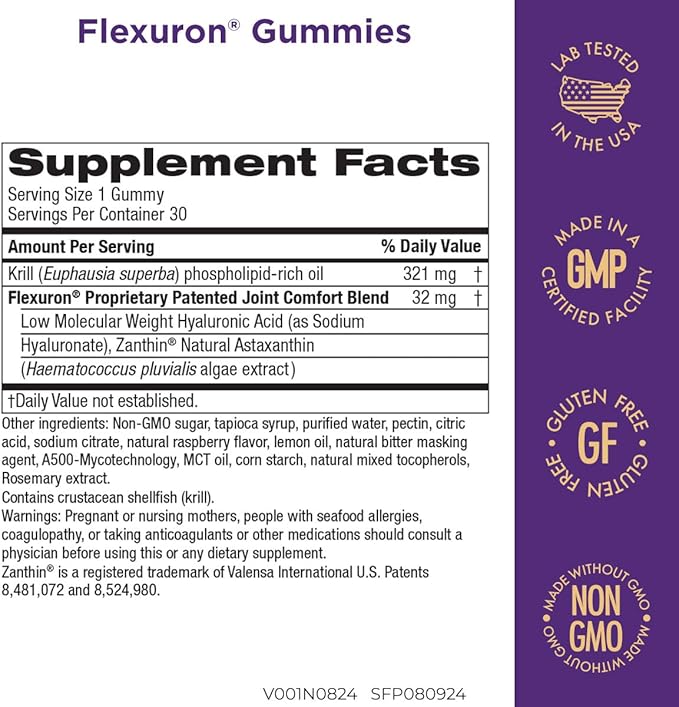 Purity Products Flexuron Gummies Joint Formula 3X Better Than Glucosamine and Chondroitin - Starts Working in just 7 Days - Krill Oil, Low Molecular Weight Hyaluronic Acid, Astaxanthin - 30 Ct (1)