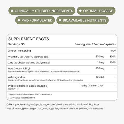 Defend Immune Support Supplement – Gut & Cortisol Balance – Spore Probiotic & Beta Glucan – DE111® Probiotic, Wellmune®, Ashwagandha & Antioxidants – Bloating, Digestion & Stress Relief – 60 Capsules
