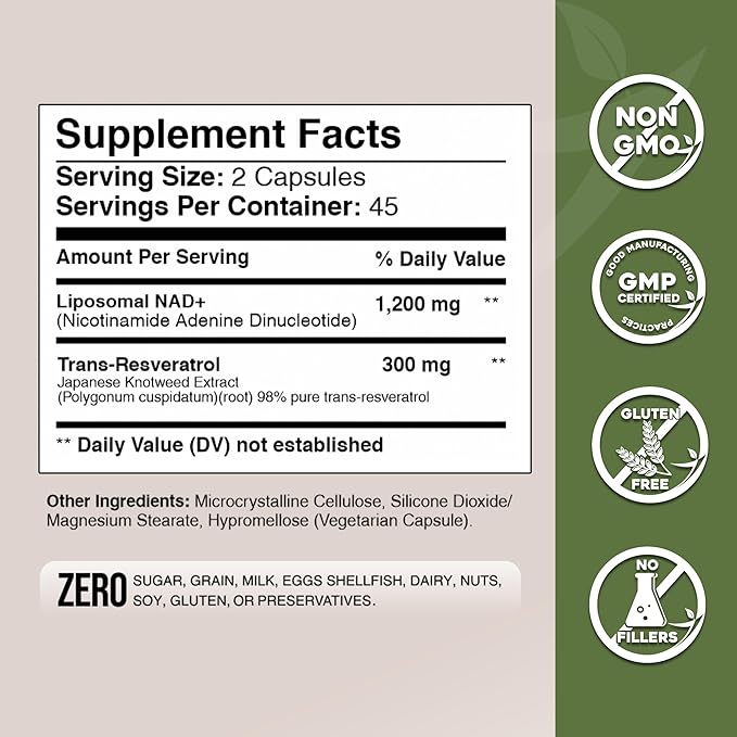 Gade Nutrition NAD Supplement with Resveratrol | Nicotinamide Plus in Capsules Made in USA | Antioxidant Healthy Aging Supplement
