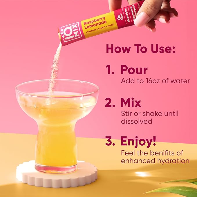 IQMIX Hydration Electrolyte Powder – 4-in-1 Formula for Hydration, Mental Clarity, Mood and Recovery – Sugar-Free Drink Mix, Keto, Magnesium L-Threonate, Lion’s Mane – 20 Count New Raspberry Lemonade