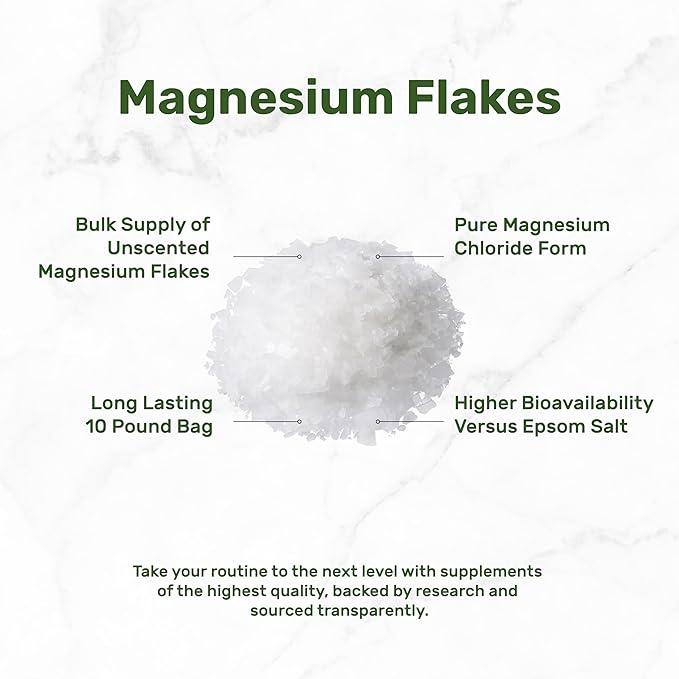 Pure Magnesium Flakes Bath Soaks, 10lbs - Natural Epsom Salt Substitute | High-Absorption Magnesium Chloride Flakes | Hydrates Skin & Promotes Relaxation