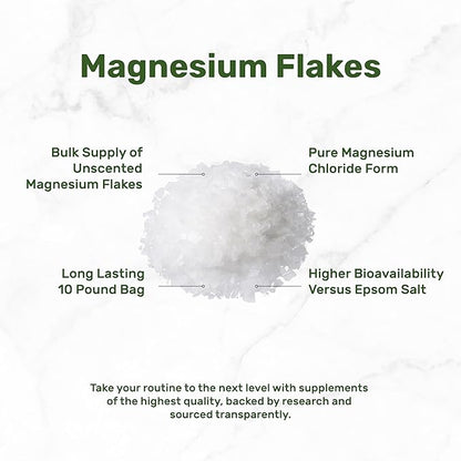 Pure Magnesium Flakes Bath Soaks, 10lbs - Natural Epsom Salt Substitute | High-Absorption Magnesium Chloride Flakes | Hydrates Skin & Promotes Relaxation